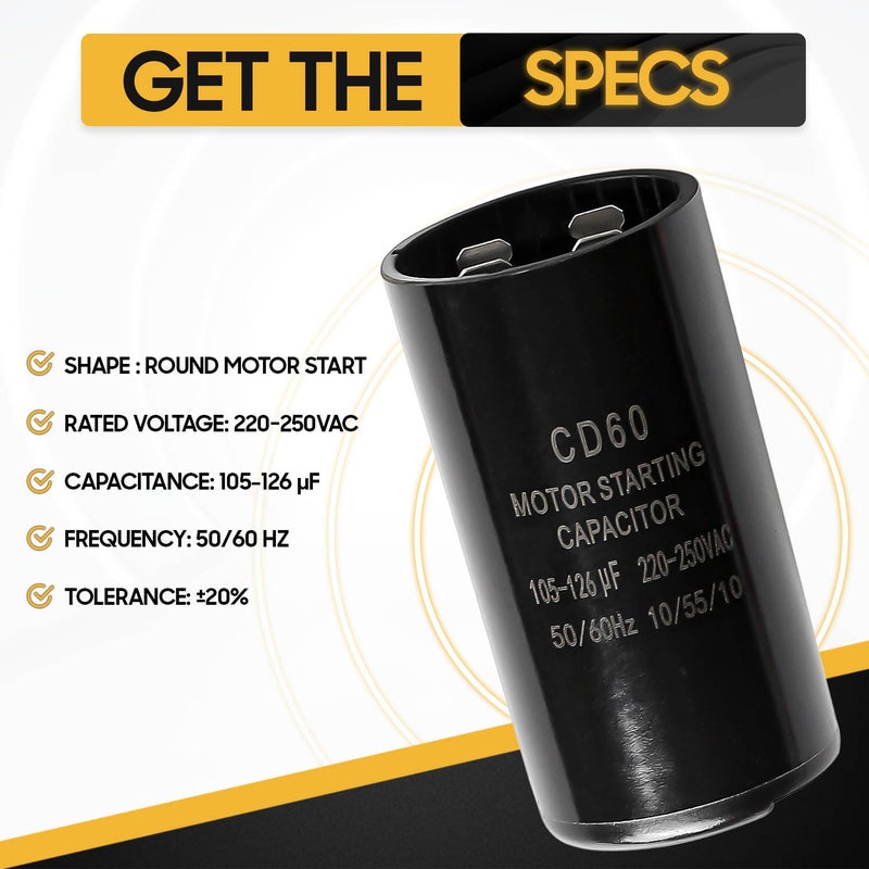 Seentech 105-126 uf/MFD 220-250 VAC Motor Start Capacitor Universal Fit for Franklin Control Box 2823008110, 2823018110, 2801084915, 2823018310, 2823508110 1.0 1.5 and 2 HP Well Pump and Others - Image 2